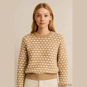 Cooperative Tan and Cream Polka Dot Sweater Size XS Made in Romania